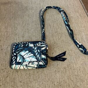Vera Bradley blue and white wallet and lanyard